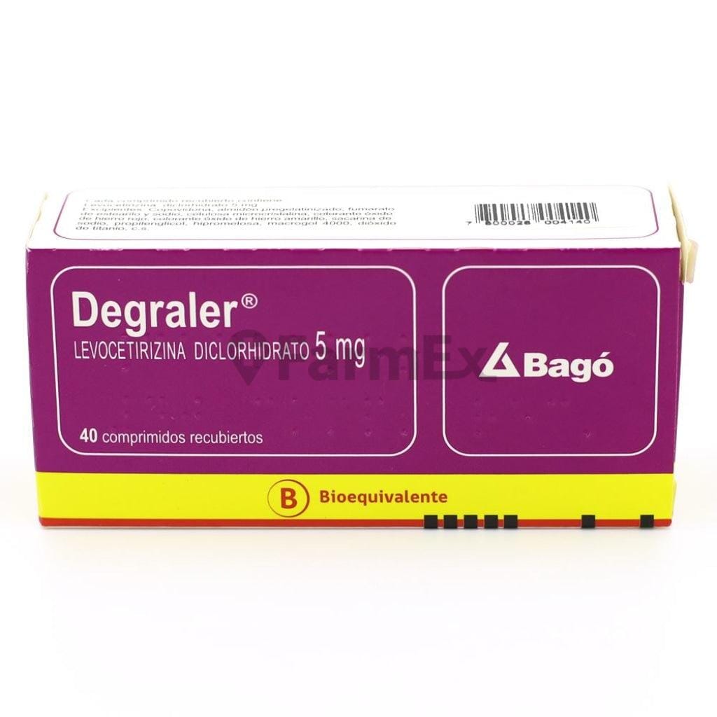 Degraler Levocetirizina 5 mg x 40 comprimidos Farmex-Fonasa-Persistente